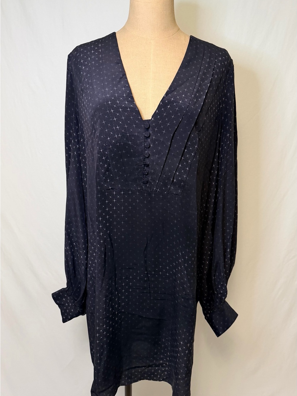 Equipment Navy Printed V-Neck Tunic with Covered Buttons